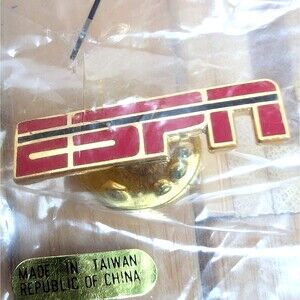 Vintage 1980's ESPN Original Logo Enamel Pinback Lapel Hat Pin New In Bag